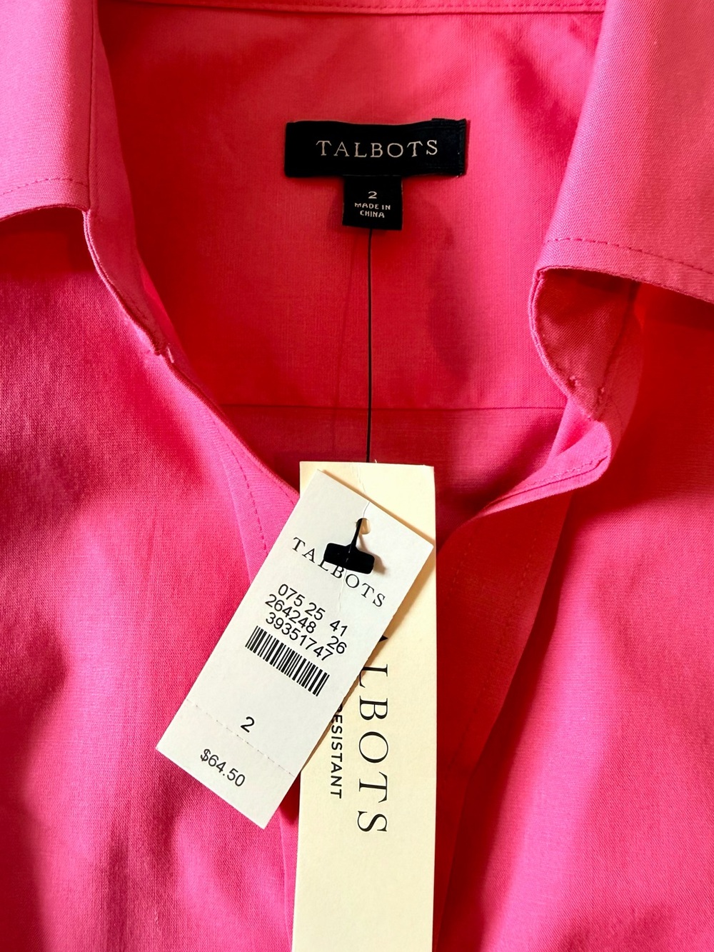 NWT - Talbots - Wrinkle Resistant Sleeveless Button-Down Shirt - 2 - Pink